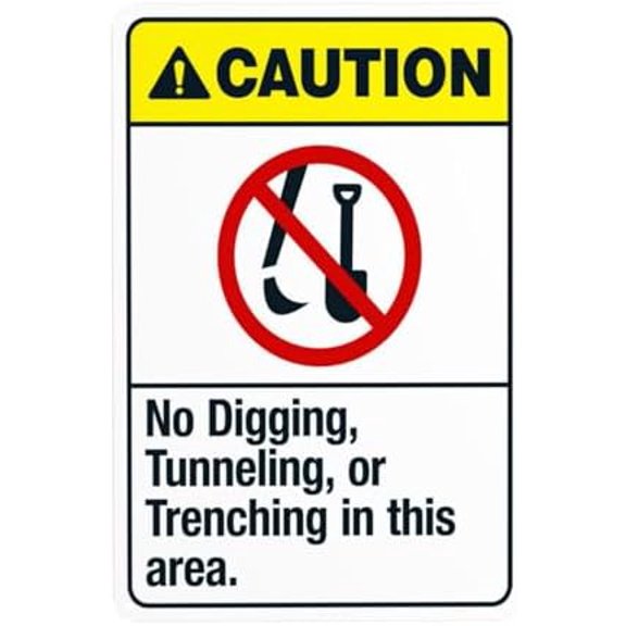 No Digging Tunneling Or Trenching In This Area Warning Sign, Construction Security Metal Signs for Business Home Outdoor Indoor Garage Street Wall Safety Caution Custom Decor 8 x 12 Inch