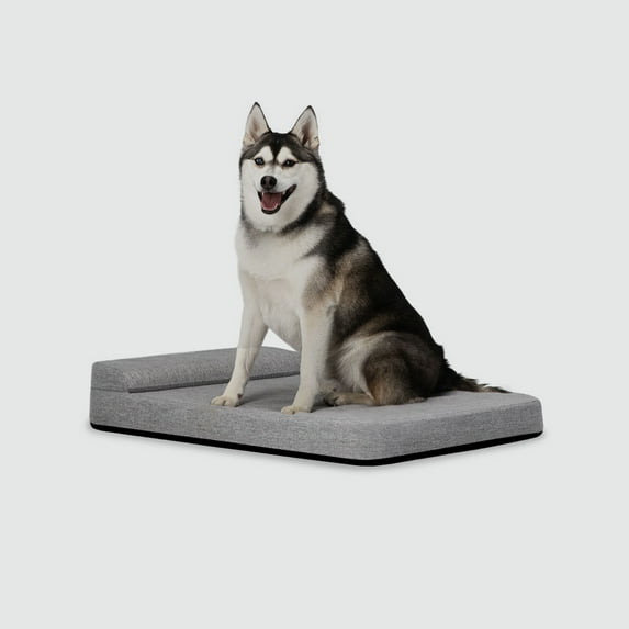 Diggs 30" Bolstr Dog Bed with Headrest - Premium Memory Foam Pet Bed for Crate or Home - Grey