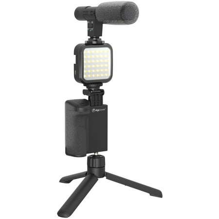 Digipower - Follow ME Vlogging Kit for Phones and Cameras – Includes Microphone, LED light, Bluetooth remote, phone grip and tripod