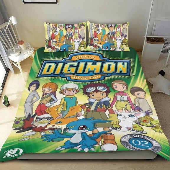 Digimon Adventure Themed Bed Sheet Set Three Piece Set 53x79 In ches Comfortable And Skin Friendly Unique Design Creating A Star Studded Night Home Decor Gifts For Family Friends fans