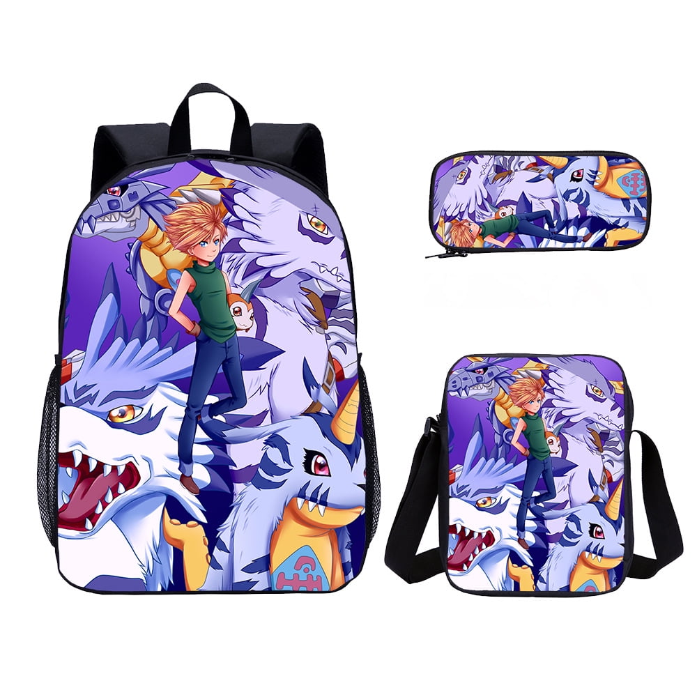 Digimon Backpack Three-piece Set Large Capacity Youth Anime School