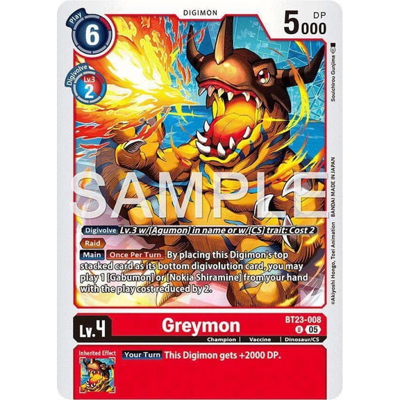 Digimon Hackers' Slumber Uncommon Greymon BT23-008