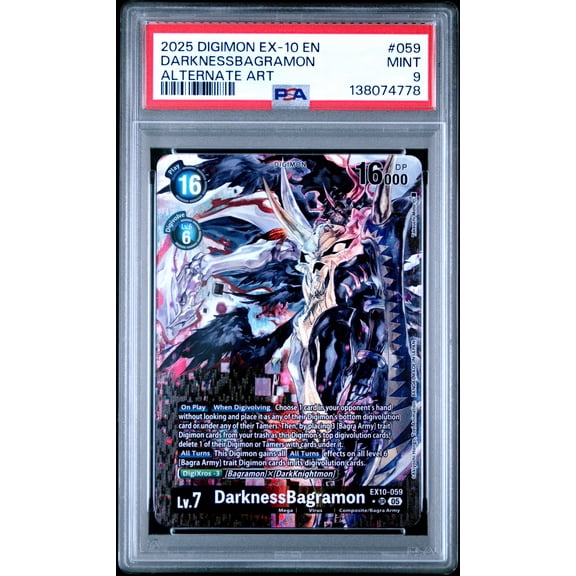 Digimon TCG, PSA Graded 9 MINT, Darknessbagramon Alternate Art #059, Digimon Ex 10 Booster Sinister Order, Fully Encapsulated Bundle with Compatible Digimon Hard Sealed Case