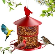 Digipettor Metal Wild Bird Feeder for Outside, Squirrel Proof Bird Feeders, Retractable 4LB Capacity Large Seed Birdfeeder for Outdoors Hanging Garden Yard, Red