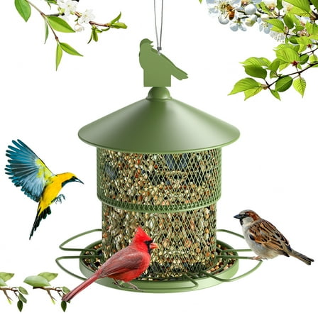 Digipettor Metal Wild Birds Feeder for Outside Hanging, 4LB Capacity Squirrel Proof BirdFeeder for Garden Yard Decoration, Green