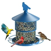 Digipettor Metal Wild Birds Feeder for Outside Hanging, 4LB Capacity Squirrel Proof BirdFeeder for Garden Yard Decoration, Blue