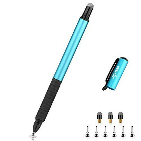 Digiroot Universal Stylus,[2-in-1] Disc Stylus Pen Touch Screen Pens for All Touch Screens Cell Phones, iPad, Tablets, Laptops with 9 Replacement Tips(6 Discs, 3 Fiber Tips Included) - (Blue)