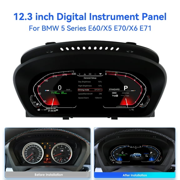 Digital 12.3" LCD Display Car Instrument Cluster Speedometer Dashboard For BMW 5 Series E60/ X5 E70/ X6 E71 2008-2013