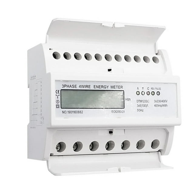 Digital 3 Phase Energy Meter LCD Display White ABS Housing 50Hz