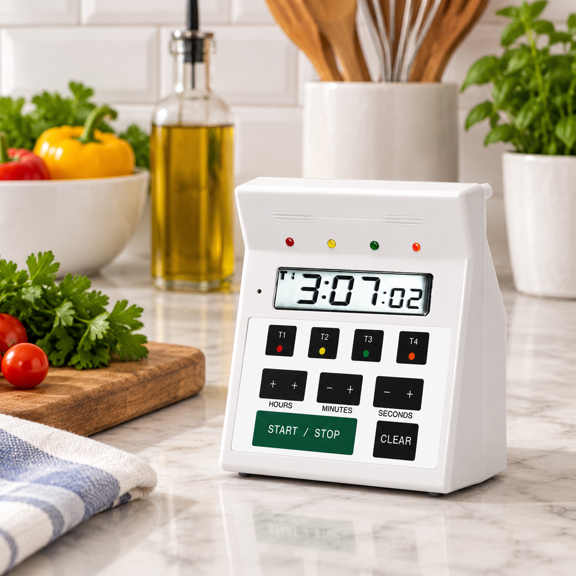 Digital 4-in-1 Commercial Kitchen Timer, Multi-Function Countdown for Cooking and Lab Use