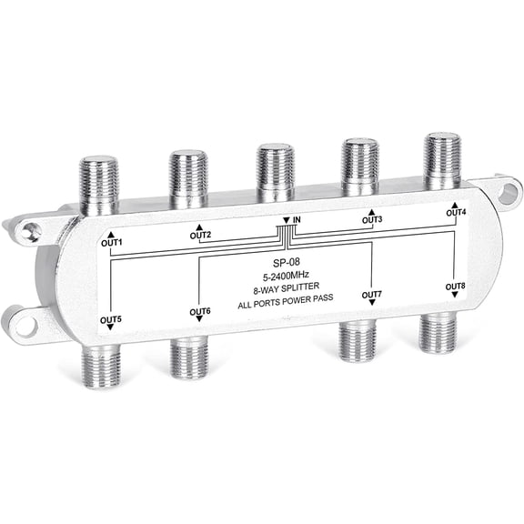 Digital 8-way coaxial cable splitter 5-2400, compatible with 6, suitable for satellite/cable TV and internet, antenna system. (Coaxial cable not included)
