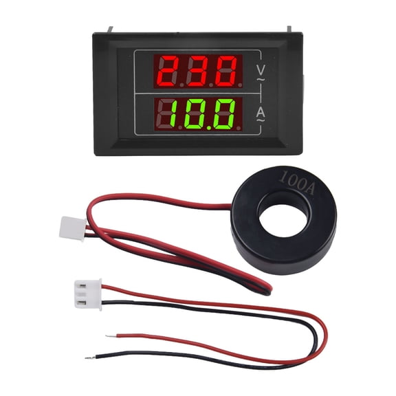 Digital AC Voltmeter Ammeter 60-500V 100A, Dual Display LED Panel Meter With Internal Shunt For Cabinet And Teaching Aid, Compact ABS Housing