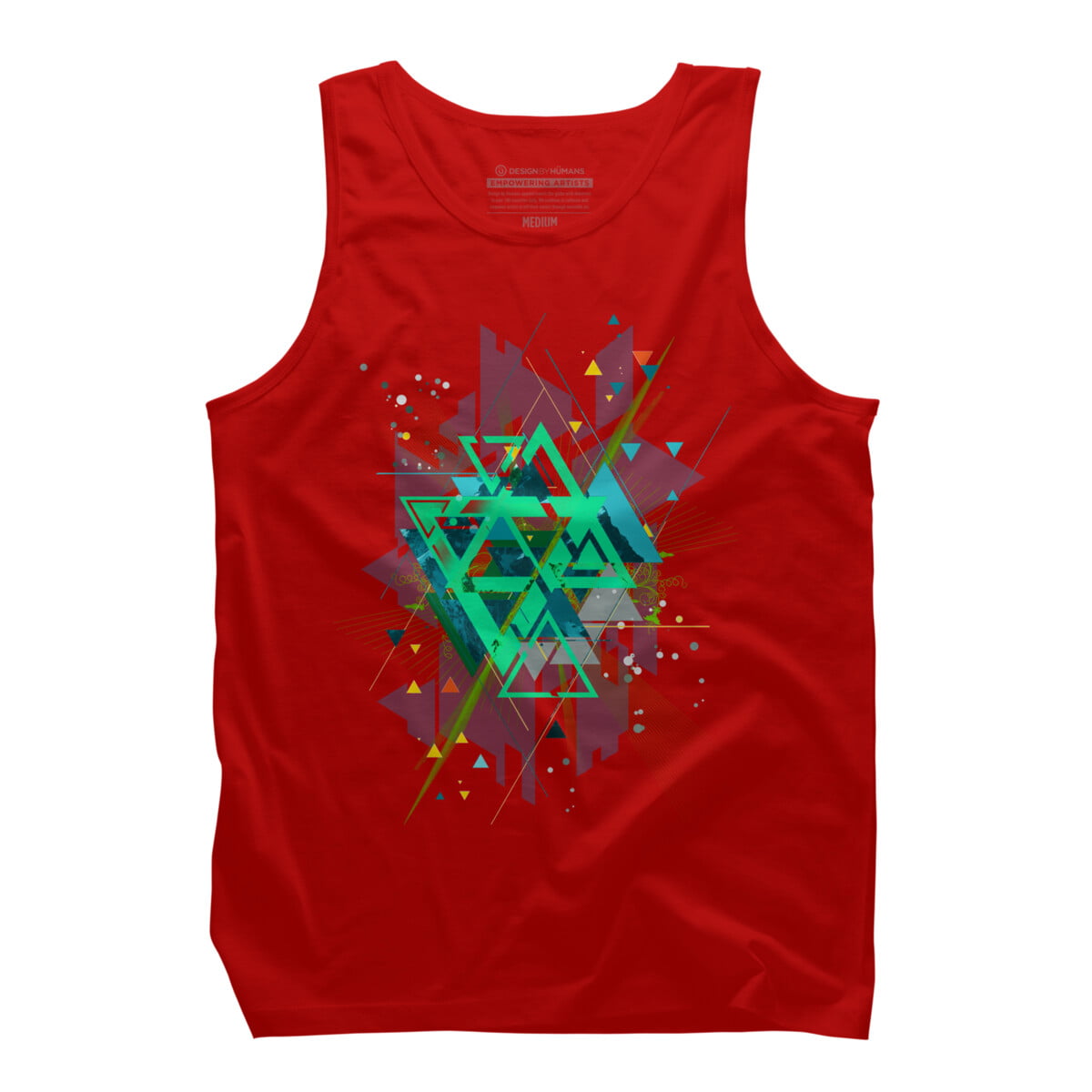 Digital Abstract Geometric Supreme Blast Mens Red Graphic Tank Top - Design  By Humans M 