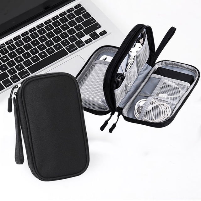 Digital Accessories Organizer, Multi-Layer Hard Case, Metal Zipper, Sandwich Design, Dustproof, for Power Bank Cables Earphones