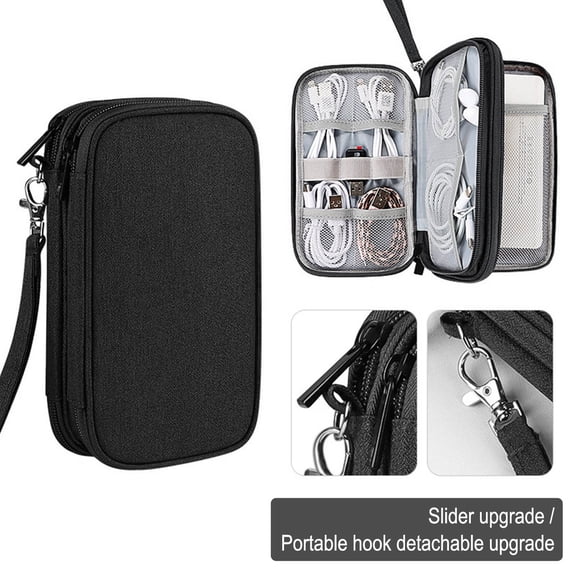 Digital Accessories Storage Bag Multi-Layer Protective Sleeve for Hard Disk,Charging Power Bank,U Disk,Headset,Data Cable,Travel Organizer with Mesh Pockets & Elastic Straps,Durable Polyester Fabric