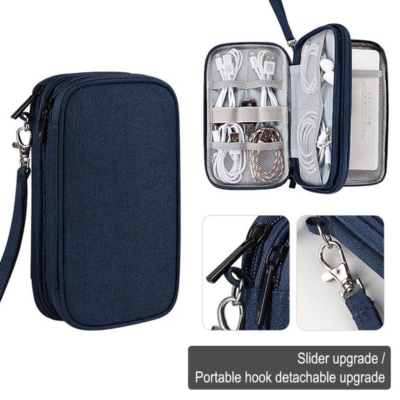 Digital Accessories Storage Bag Multi-Layer Protective Sleeve for Hard Disk,Charging Power Bank,U Disk,Headset,Data Cable,Travel Organizer with Mesh Pockets & Elastic Straps,Durable Polyester Fabric