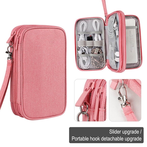 Digital Accessories Storage Bag Multi-Layer Protective Sleeve for Hard Disk,Charging Power Bank,U Disk,Headset,Data Cable,Travel Organizer with Mesh Pockets & Elastic Straps,Durable Polyester Fabric