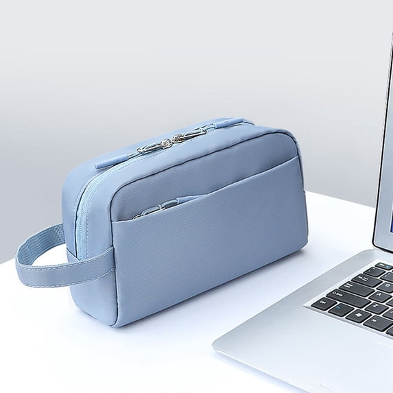 Digital Accessory Organizer, Electronics Storage Bag, Multi Compartment Portable Travel Case, Water Resistant Cloth Material, Light Blue Color, for Cables Chargers Small Gadgets