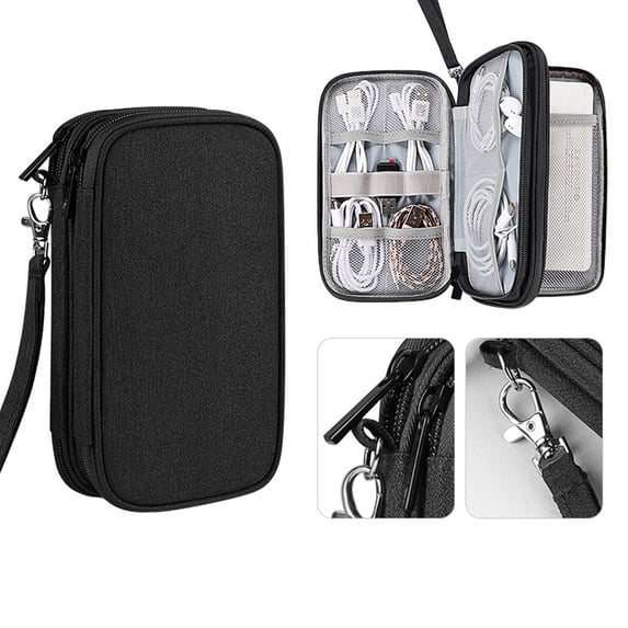 Digital Accessory Storage Bag Multi Layer 20x11.5x6cm Waterproof Portable Hard Drive Power Bank Earphone Cable Organizer Zipper Handle Travel Office Home