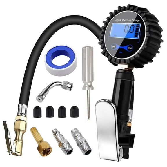 Digital Air Compressor LCD Display Car Tire Inflator Gun Aluminum Alloy Air Line Clip-on Tyre Pump for Motorcycle Bicycle Auto