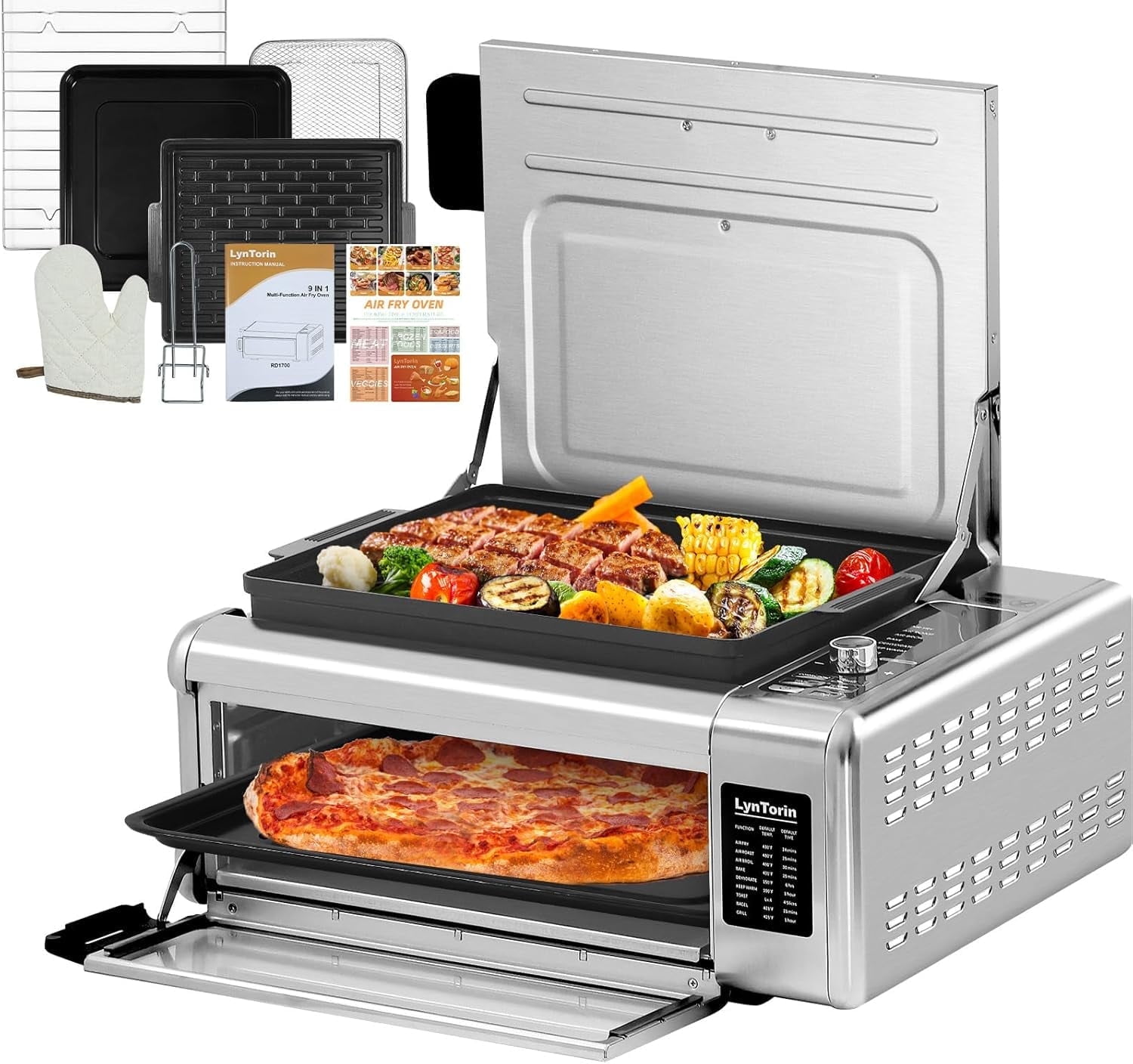 Homtone Digital Air Fryer Toaster Oven, 9-in-1 Electric Kitchen Countertop Oven with Convection Cooking and Rotisserie, 30L Capacity