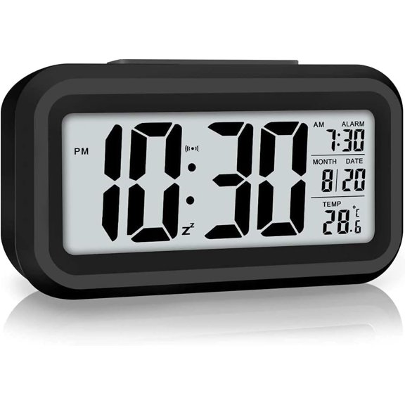 Digital Alarm Clock with 1 Year Warranty, Night Sensor, Date and Temperature Display, Desk Table Clock for Students, Home, Office, Bedroom, Living Room,Home Decor, Corporate Use (Black Digital)