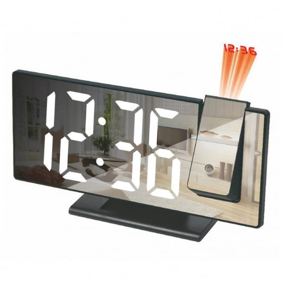 Digital Alarm Clock with 180° Rotating Ceiling Projection, 7.8-Inch LED Mirror Display, Multi-Function Time Date Temperature, Adjustable Brightness & Smart Night Mode for Bedroom Home Office