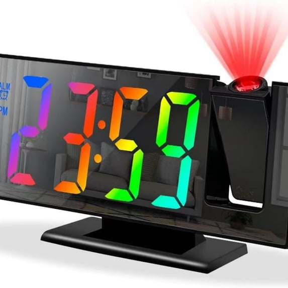 Digital Alarm Clock with 180° Rotating Ceiling Projection, 7.8-Inch LED Mirror Display, Multi-Function Time Date Temperature, Adjustable Brightness & Smart Night Mode for Bedroom Home Office