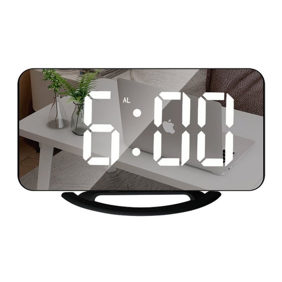 Digital Alarm Clock,6" Large LED Display Charger Ports | Auto Dimmer Mode | Easy Snooze Function, Modern Mirror Desk Wall Clock for Bedroom Home Office for All People (White)