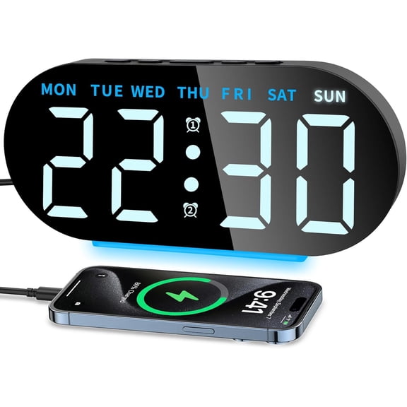 Digital Alarm Clock for Bedroom, Dual Alarms and Snooze Function for Heavy Sleepers Adults, 7.09'' Large LED Display with 12/24 H, Week, Date, Temperature, Memory Function, USB Charging Port