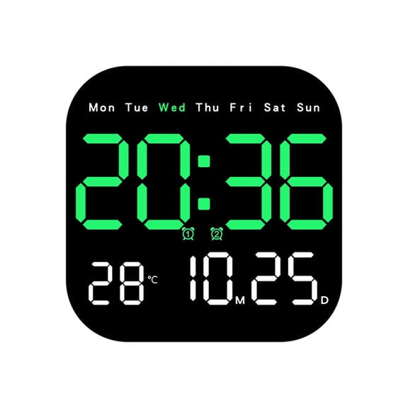 Digital Alarm Clock for Bedroom and Office - Desk Clock with Color Display, Date, Temperature, and Weekday - 2 Alarms with Brightness Adjustment for Living Room, Bedside, and Desk Decor (E)