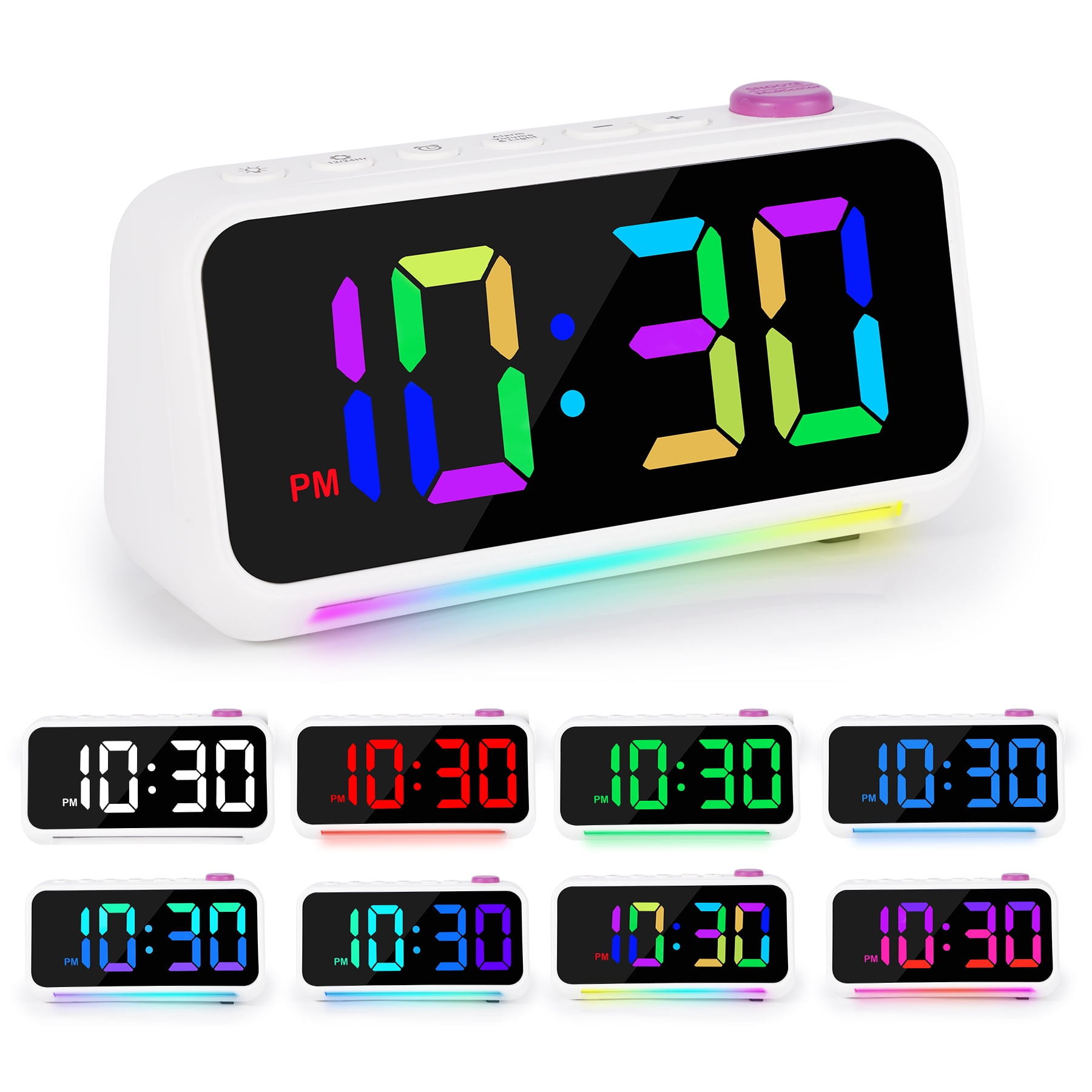 Digital Alarm Clock for Bedrooms Heavy Sleepers Adults, Dynamic RGB 8
