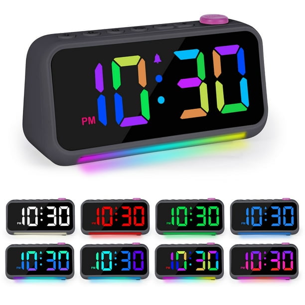 Digital Alarm Clock for Bedrooms Heavy Sleepers Adults, Dynamic RGB 8 Colors Night Light ,Dual