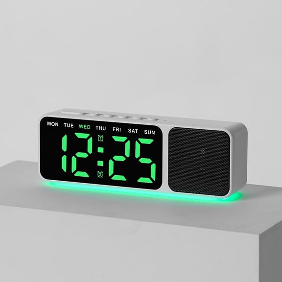Digital Alarm Clock with Bluetooth Speaker, Large Green LED Display Clock with Week Indicator, Dual Alarms, Green Ambient Light, Bedside Desk Alarm Clock for Bedroom