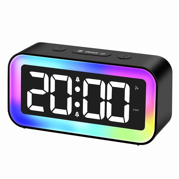Digital Alarm Clock,Children's Alarm Clock with 7-Colour Night Light,LED Digital Clock,Teen Alarm Clock,Featuring 2 Alarm Modes, Adjustable Brightness,Snooze,Voice Control,12/24-Hour Format, Usb Port