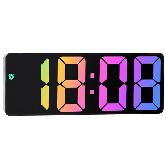 Digital Alarm Clock with Colorful LED, USB/Battery Operated, Adjustable Brightness, Snooze