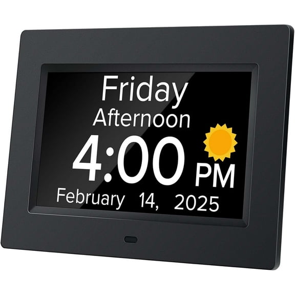 Digital Alarm Clock with Date and Day of Week for Dementia Seniors, Voice Announcement Time, Multiple Alarm Sets, Auto DST, Gifts for Elderly People with Dementia - Black