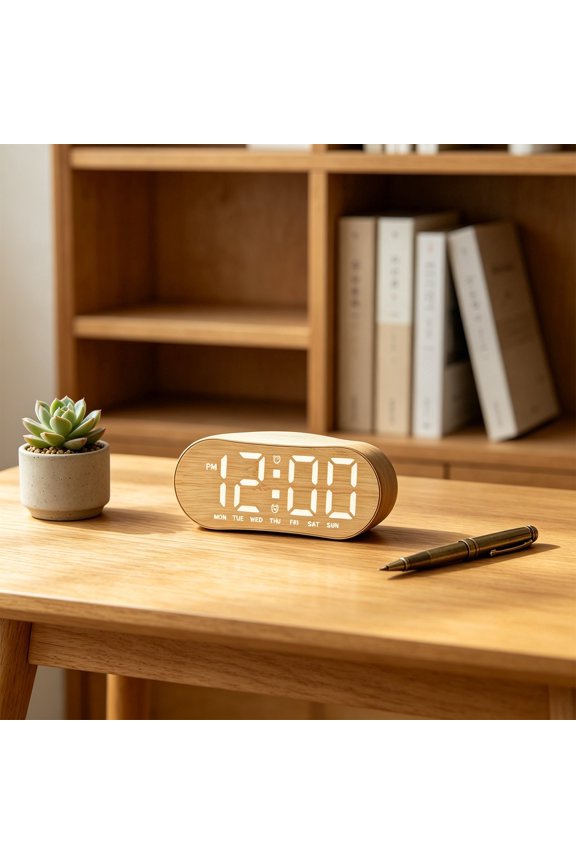 Digital Alarm Clock with Date Temperature Display - LED Desk Clock for Bedroom Office Home - Multi-Functional Clock with Day, Date, Temperature, DST, Brightness Adjustment