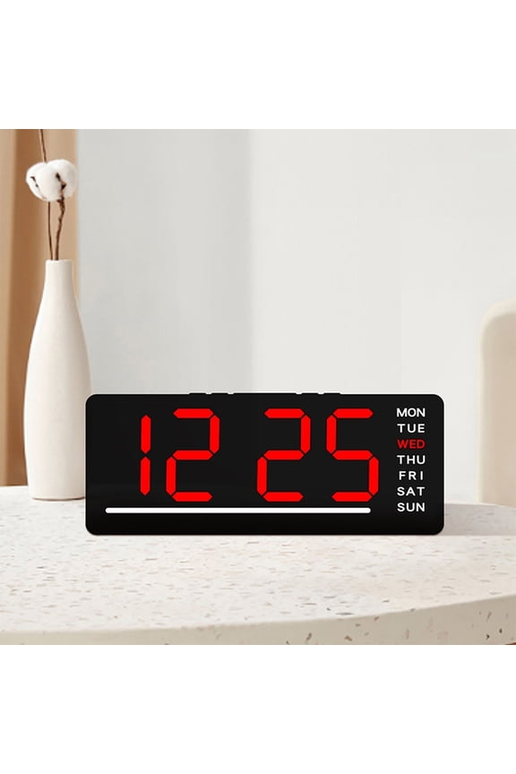 Digital Alarm Clock with Date and Temperature Display - LED Desk Clock with Day Display, Multi Function Electronic Clock for Bedroom, Office, Home - Dual Power Source, Adjustable Brightness, Auto DST