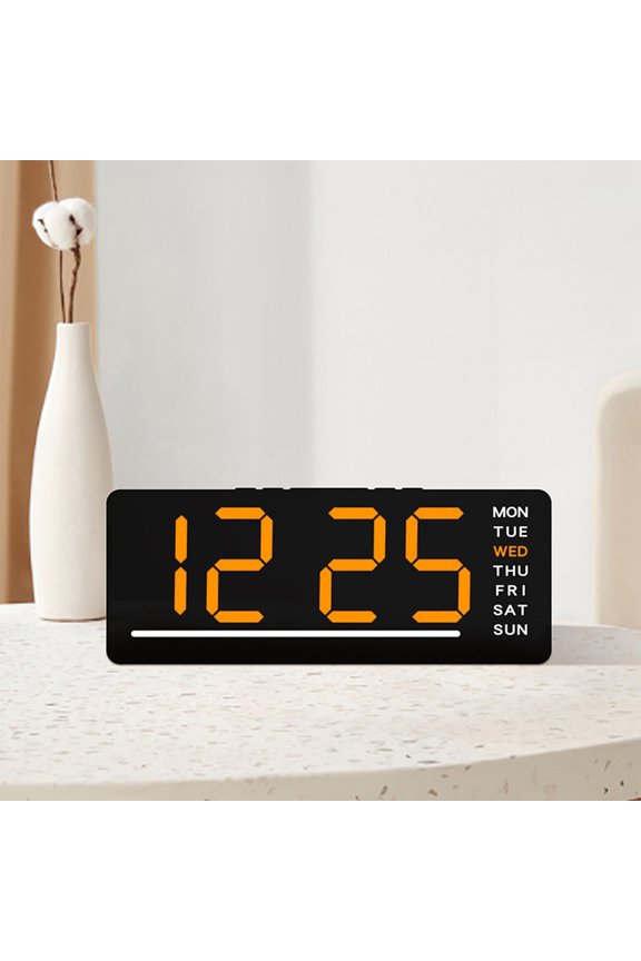 Digital Alarm Clock with Date and Temperature Display - LED Desk Clock with Day Display, Multi Function Electronic Clock for Bedroom, Office, Home - Dual Power Source, Adjustable Brightness, Auto DST