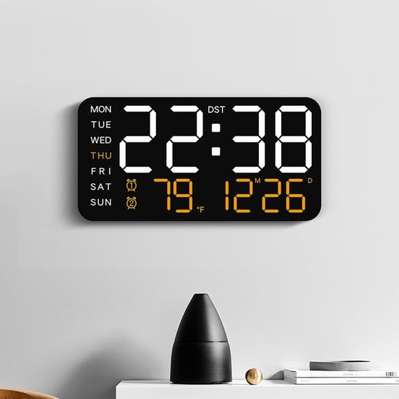 Digital Alarm Clock with Date and Temperature Display | LED Multi-Function Electronic Clock with Day, Date, and DST | Brightness Adjustable | Plastic Body, AC or Battery Powered, Energy Efficient