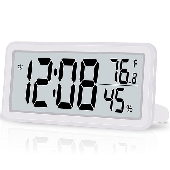 Digital Alarm Clock,Desk Clock,Battery Operated LCD Electronic Clock for Bedroom Kitchen Office - White
