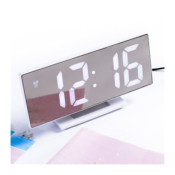Digital Alarm Clock Desk Table Clock LED Screen Alarm Clocks For Kid Bedroom Temperature Snooze Function Home Decor, White