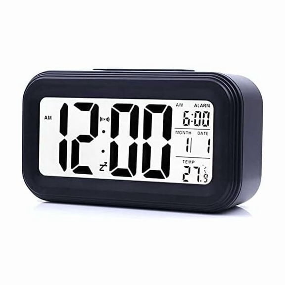 Digital Alarm Clock, Digital Clock Battery Operated Silent Alarm Clock for Kids Adults Large LED Display Temperature Calendar(Black)