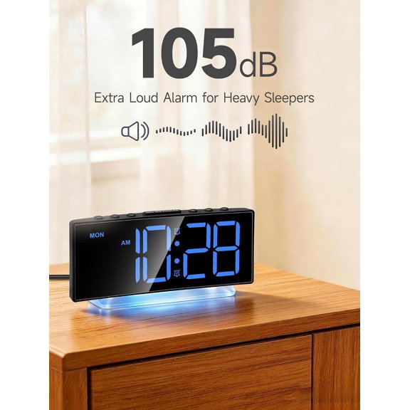Digital Alarm Clock - Extra Loud, for Heavy Sleepers Adults, Teens, Kids, Rainbow Bedside Clock, for Bedroom, Large Display, 7-Color Night Light, Weekday and Weekend, 12/24 Hour (Black + Dynamic)