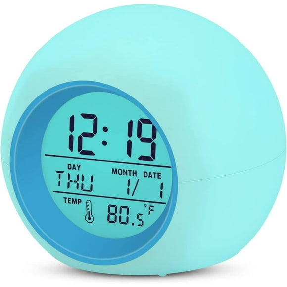 Digital Alarm Clock For Kids - 7 Changing Colors - Light Up Alarm Clock For Boys And Girls - Snooze Function - 8 Tones - 12/24 Hours