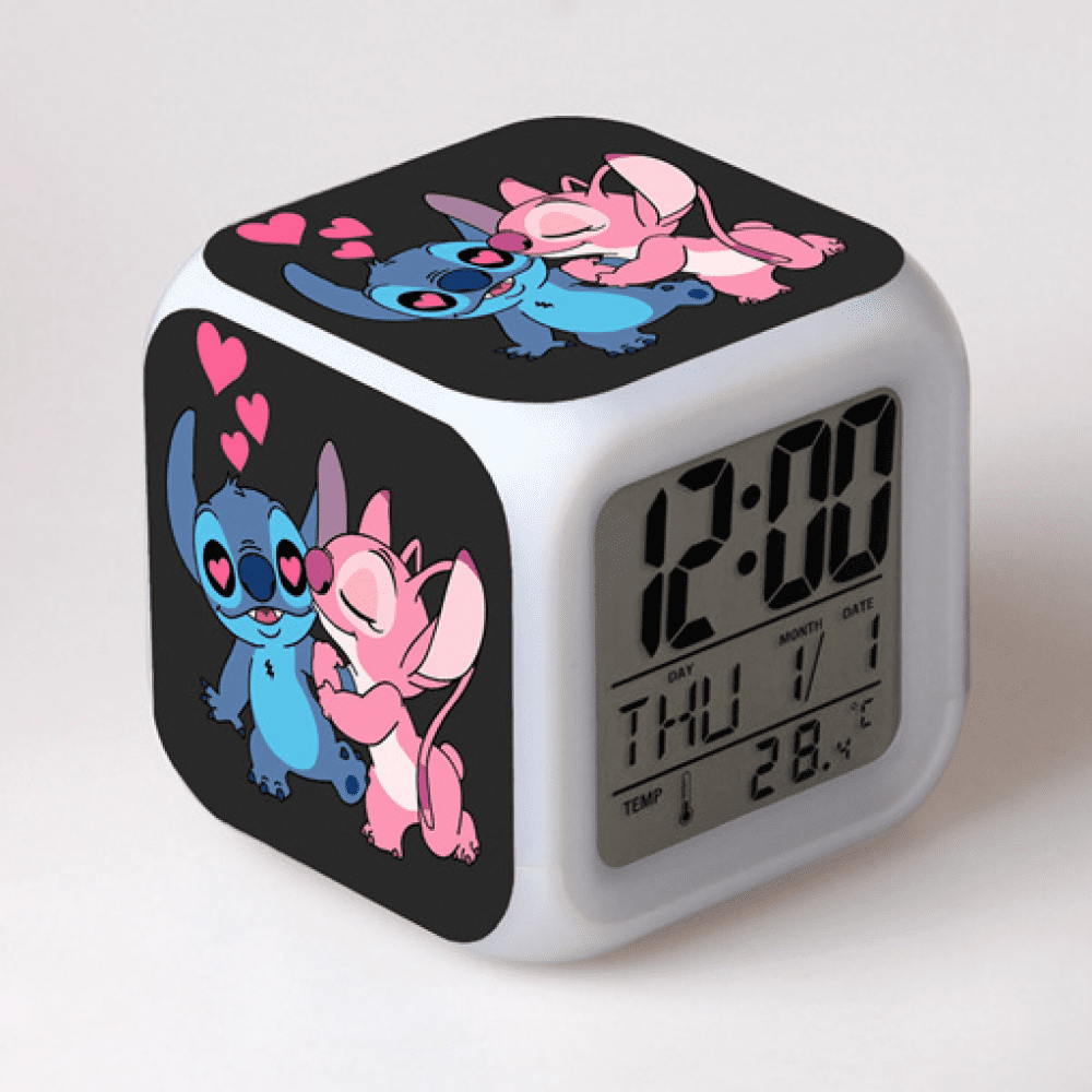 Digital Alarm Clock for Kids, Cartoon Stitch Pattern 7 LED Color