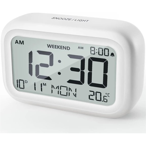 Digital Alarm Clock LCD Alarm Clock Calendar Temperature Humidity Display Electronic Desktop Clock for Home Office Bedroom Decor