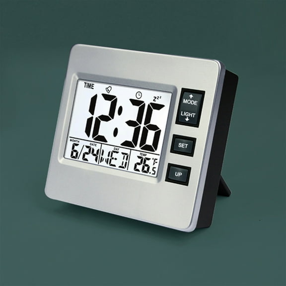 Digital Alarm Clock, LCD Temperature Display Snooze Clock with Backlight Calendar Compact Electronic Desk Clock Easy Read Screen Portable Design, for Bedroom Office Nightstand Travel