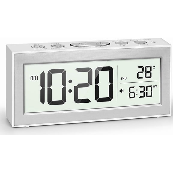 Digital Alarm Clock with LED Display, Alarm Clock Bedside Battery Operated with Night Light, 5 Alarm Schedule, Snooze, Auto Brightness Adjustment, Calendar, 12/24Hour, F/C